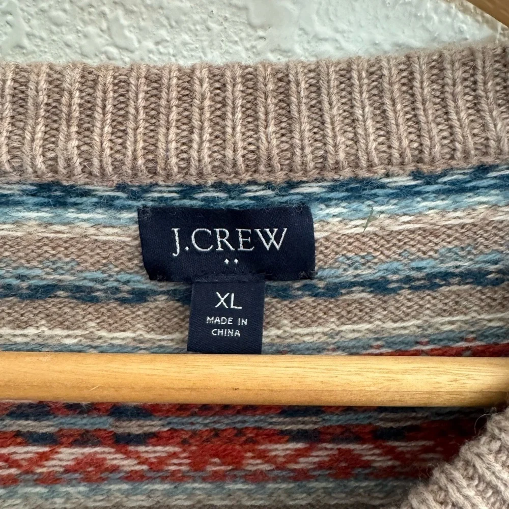 J Crew Factory lambswool blend Men's Fair Isle Multicolor Striped Sweater
